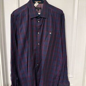Ted Baker Men's Plaid Shirt - Navy and Burgundy